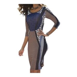 Monroe And Maine 3/4 Sleeve Geometric MIDI Dress Size Extra Large